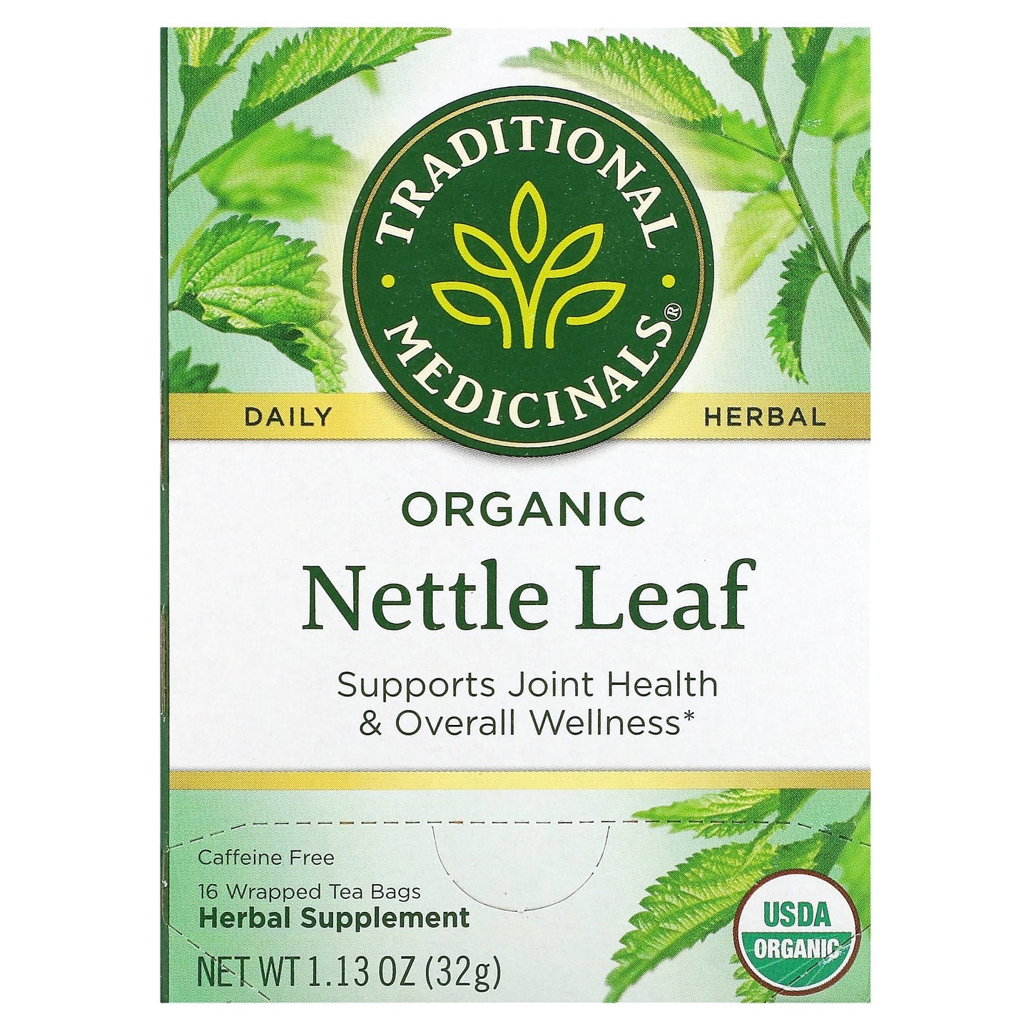 Traditional Medicinals, Organic Nettle Leaf, Caffeine Free, 16 Wrapped Tea Bags, 1.13 oz (32 g)