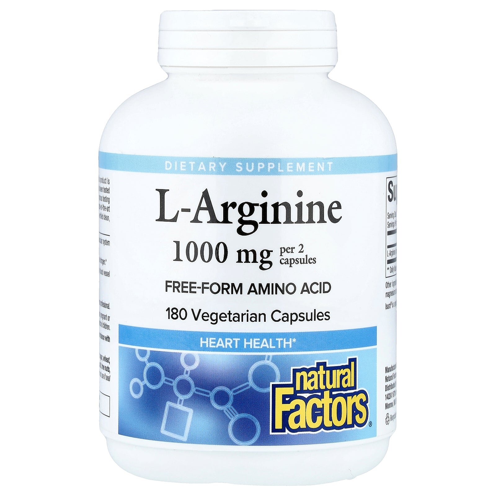 Natural Factors, L-Arginine, 180 Vegetarian Capsules (500 mg per Capsule)