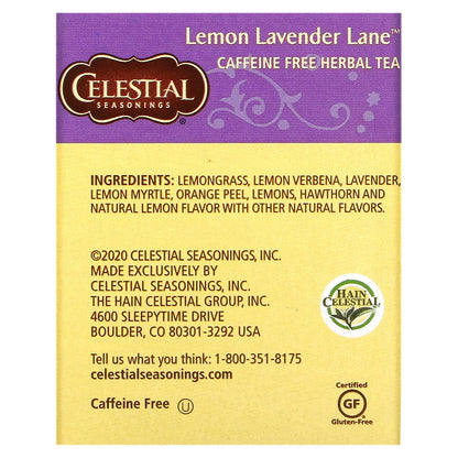 Celestial Seasonings, Herbal Tea, Lemon Lavender Lane, Caffeine Free, 20 Tea Bags, 1.1 oz (31 g)