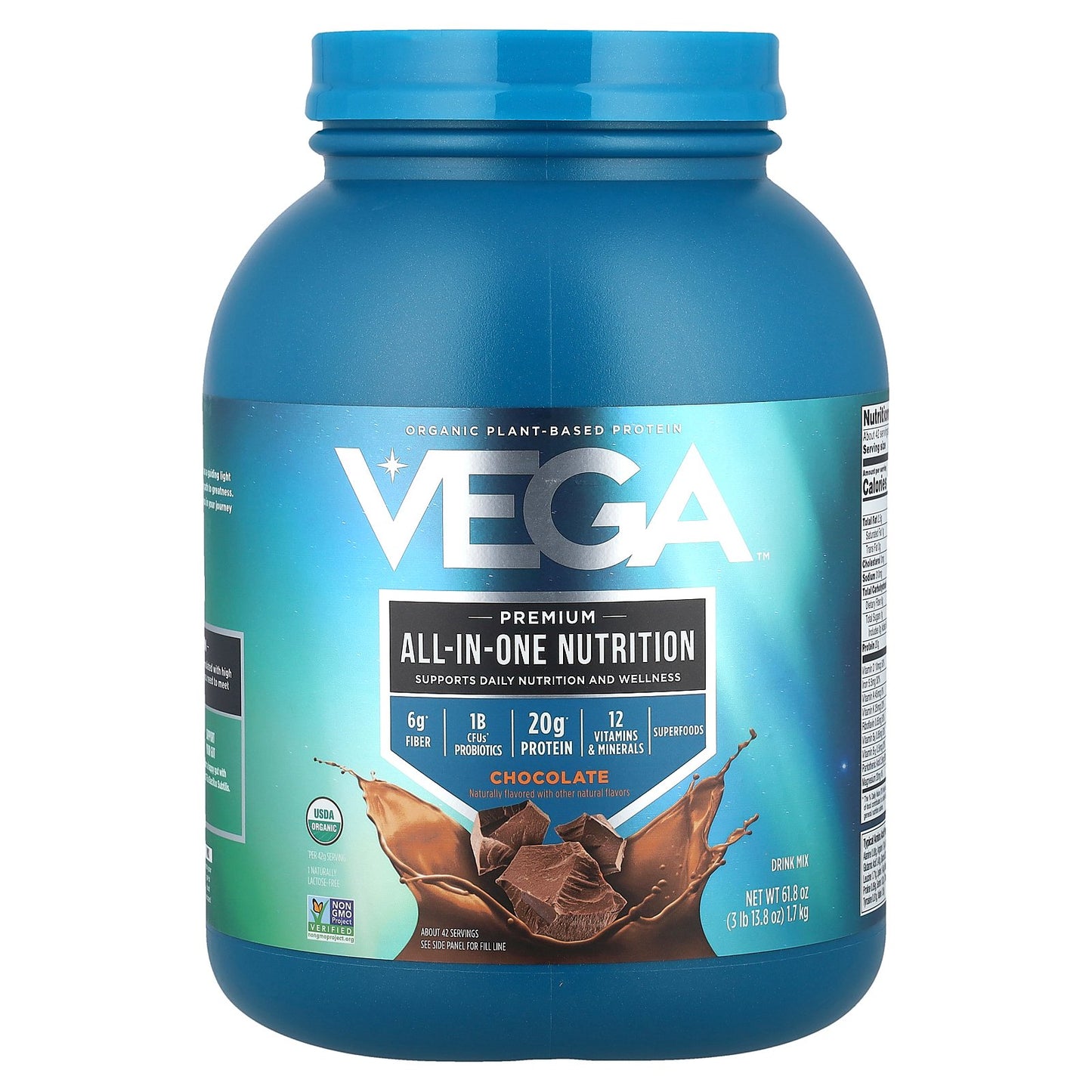 Vega, Organic Plant-Based Protein, Premium All-In-One Nutrition, Chocolate, 3 lb 13.8 oz (1.7 kg)