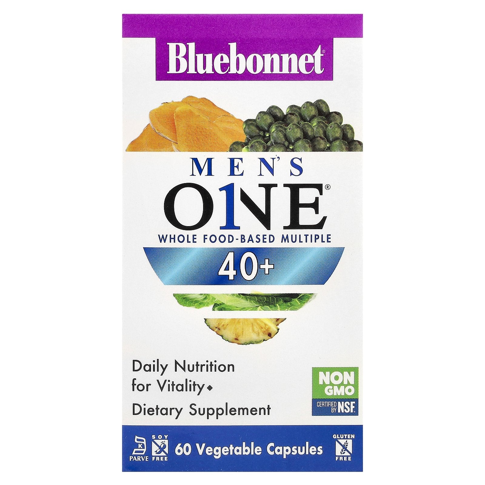 Bluebonnet Nutrition, Men's ONE®, Whole Food- Based Multiple, 40+, 60 Vegetable Capsules