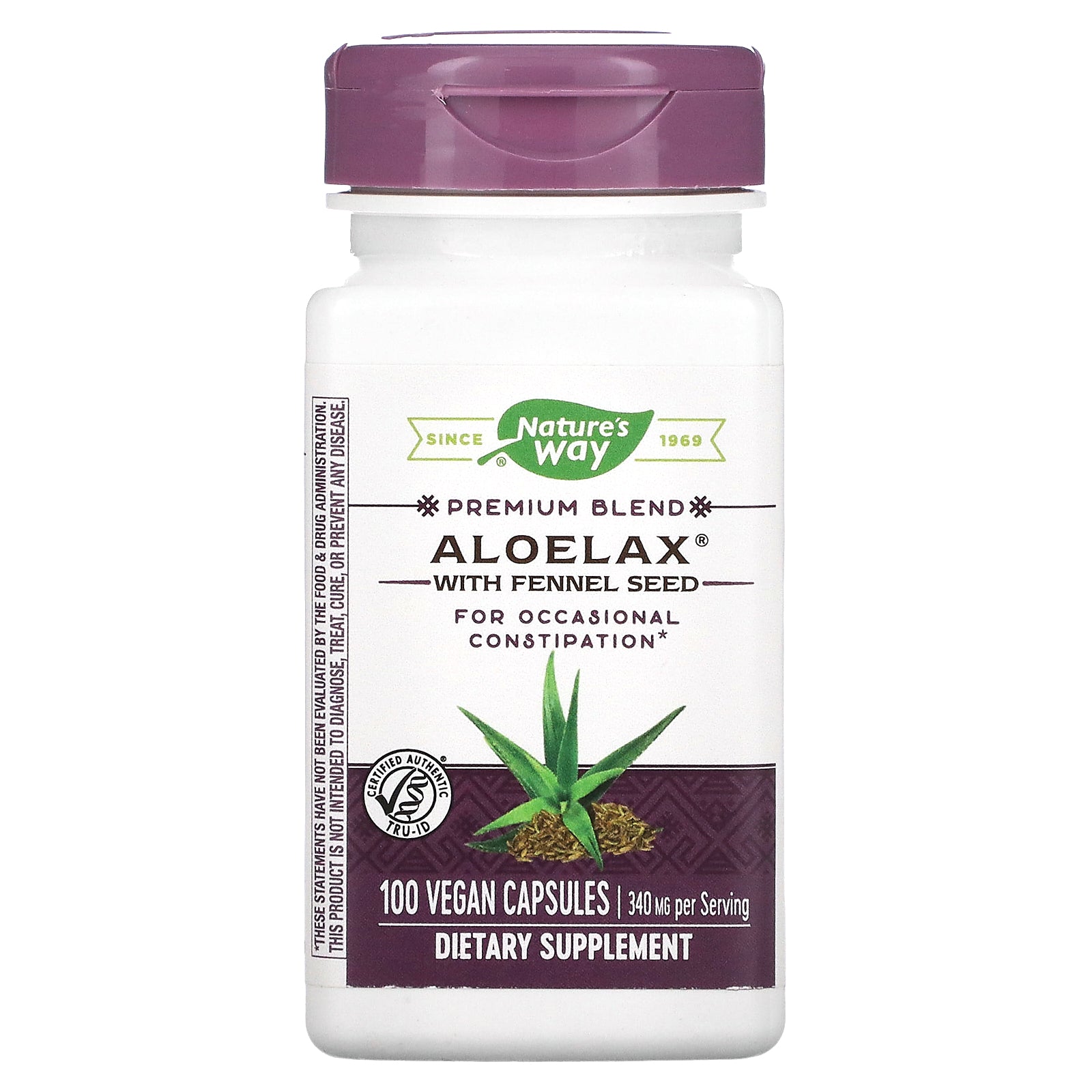 Nature's Way, Aloelax with Fennel Seed, 340 mg, 100 Vegan Capsules