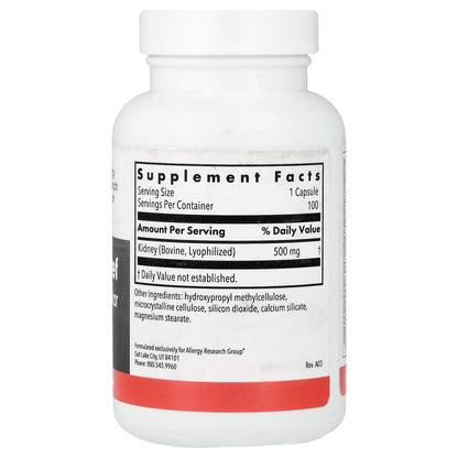 Allergy Research Group, Kidney Beef, Natural Glandular, 100 Vegetarian Capsules (500 mg per Capsule)