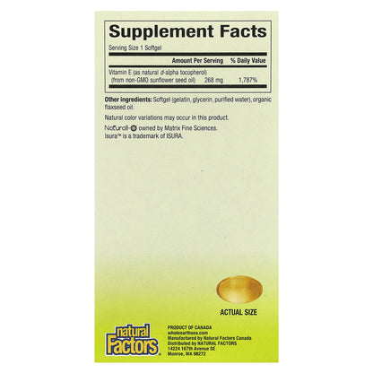 Natural Factors, Whole Earth & Sea®, Pure Food, Sunflower Vitamin E, 268 mg, 90 Softgels