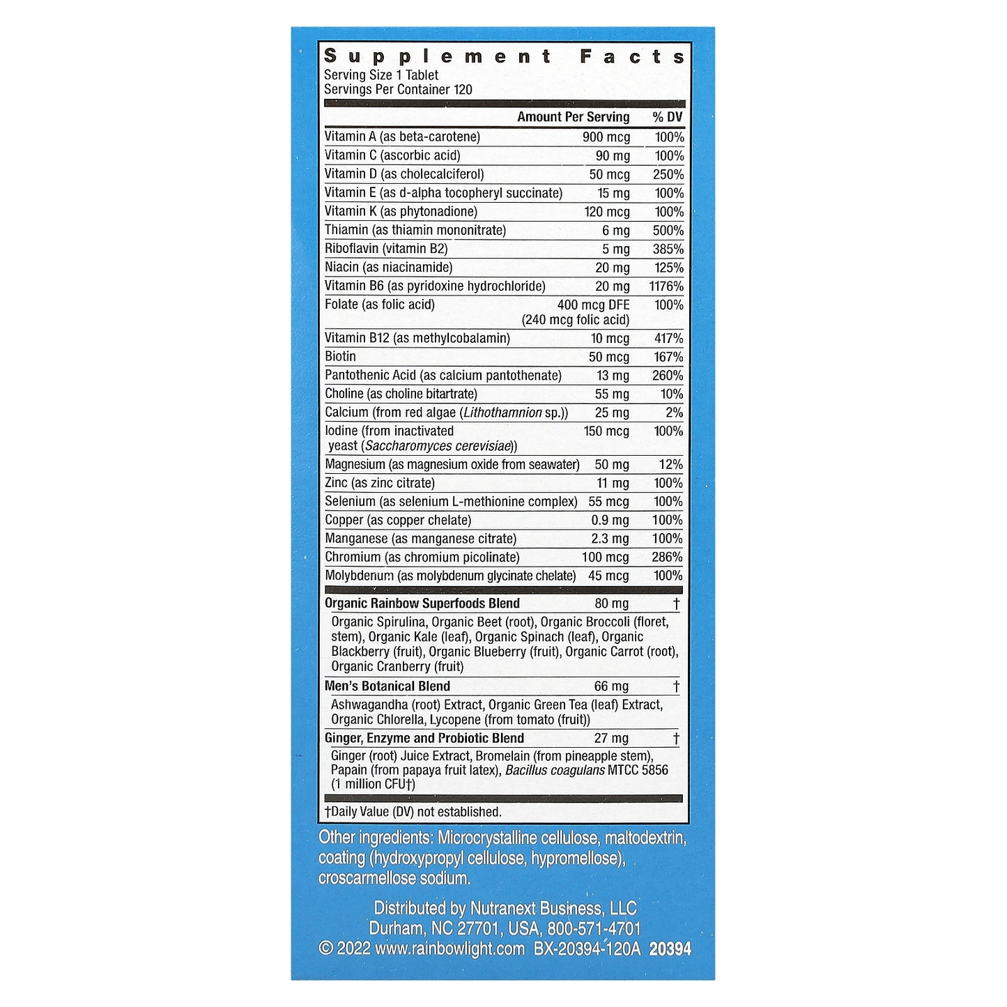 Rainbow Light, Men's One Daily Multivitamin, High Potency, 120 Vegetarian Tablets