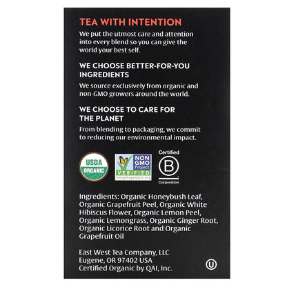 Choice Organic Teas, Herbal Tea, Grapefruit Honeybush, Caffeine Free, 16 Tea Bags, 1.02 oz (29 g)