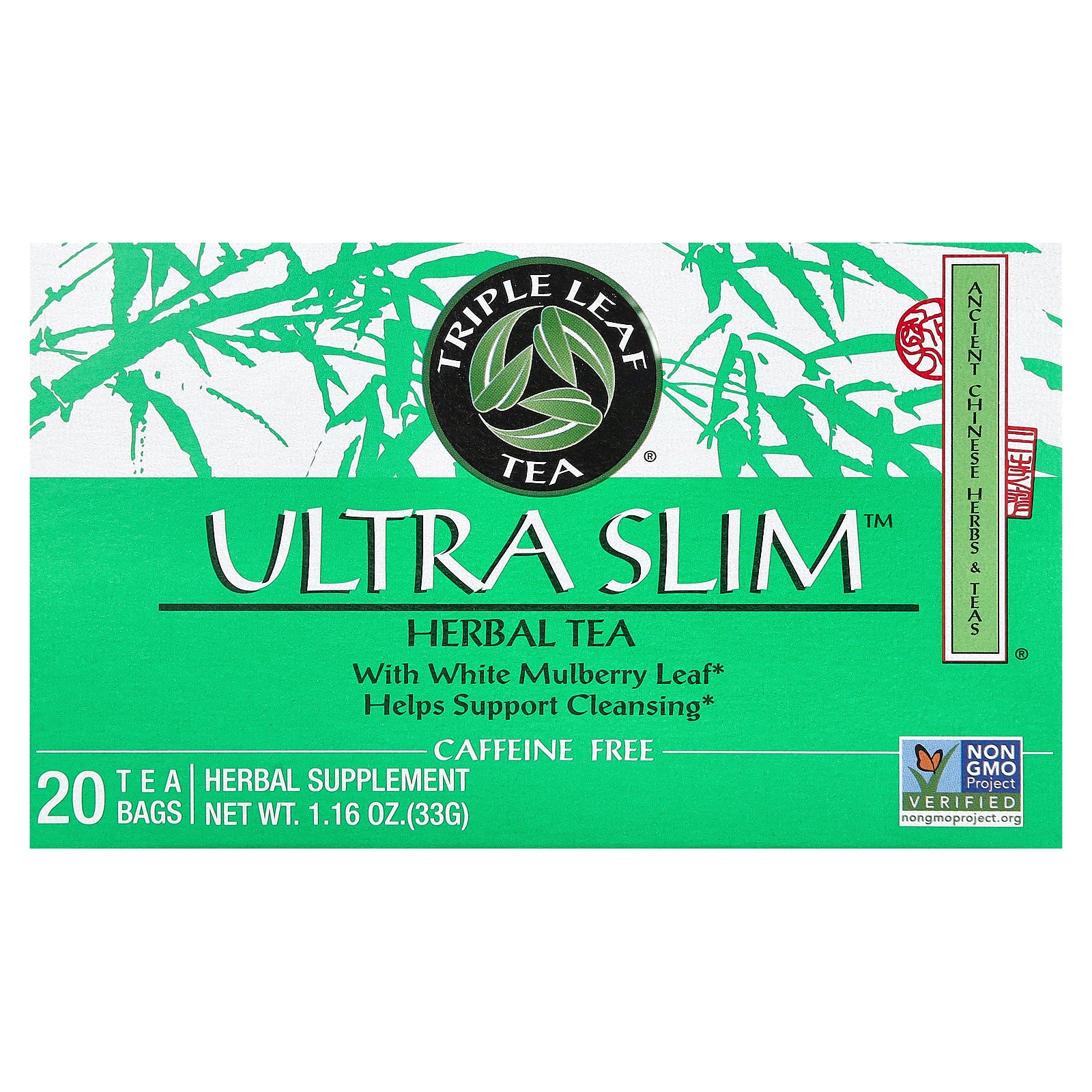 Triple Leaf Tea, Ultra Slim, Herbal Tea, With White Mulberry Leaf, Caffeine-Free, 20 Tea Bags, 1.16 oz (33 g)