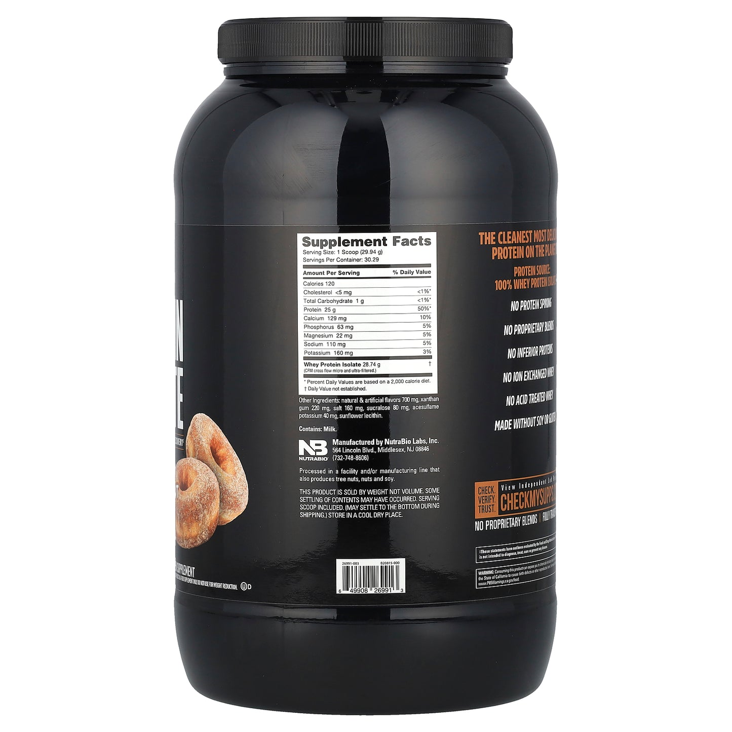 NutraBio, Whey Protein Isolate, Cinnamon Sugar Donut, 2 lb (907 g)