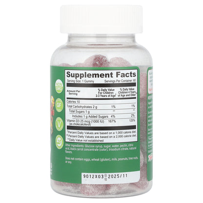 YumVs, Vitamin D3 Gummies, Strawberry, 25 mcg (1,000 IU), 60 Gummies