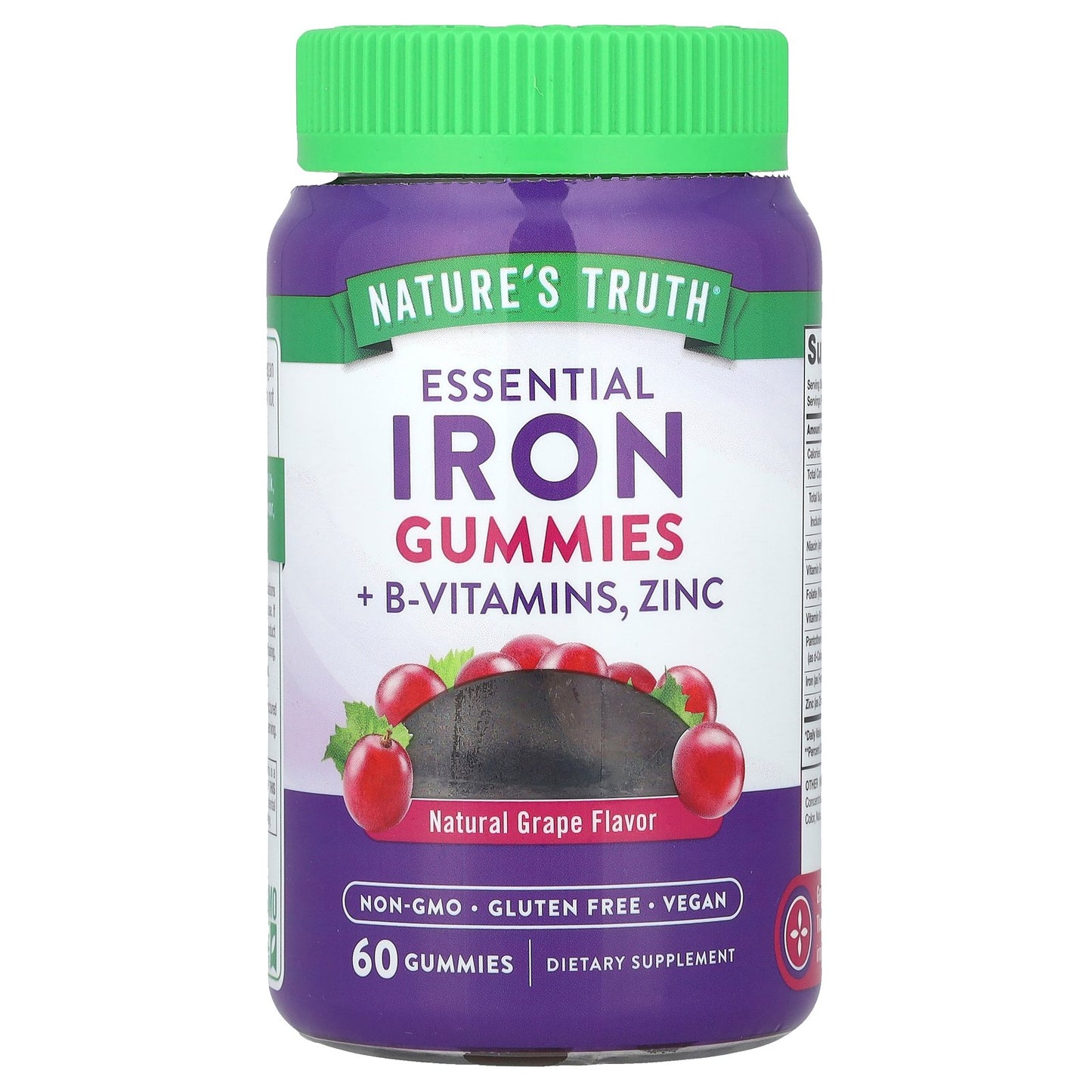 Nature's Truth, Essential Iron + B-Vitamins, Zinc Gummies, Natural Grape, 60 Gummies