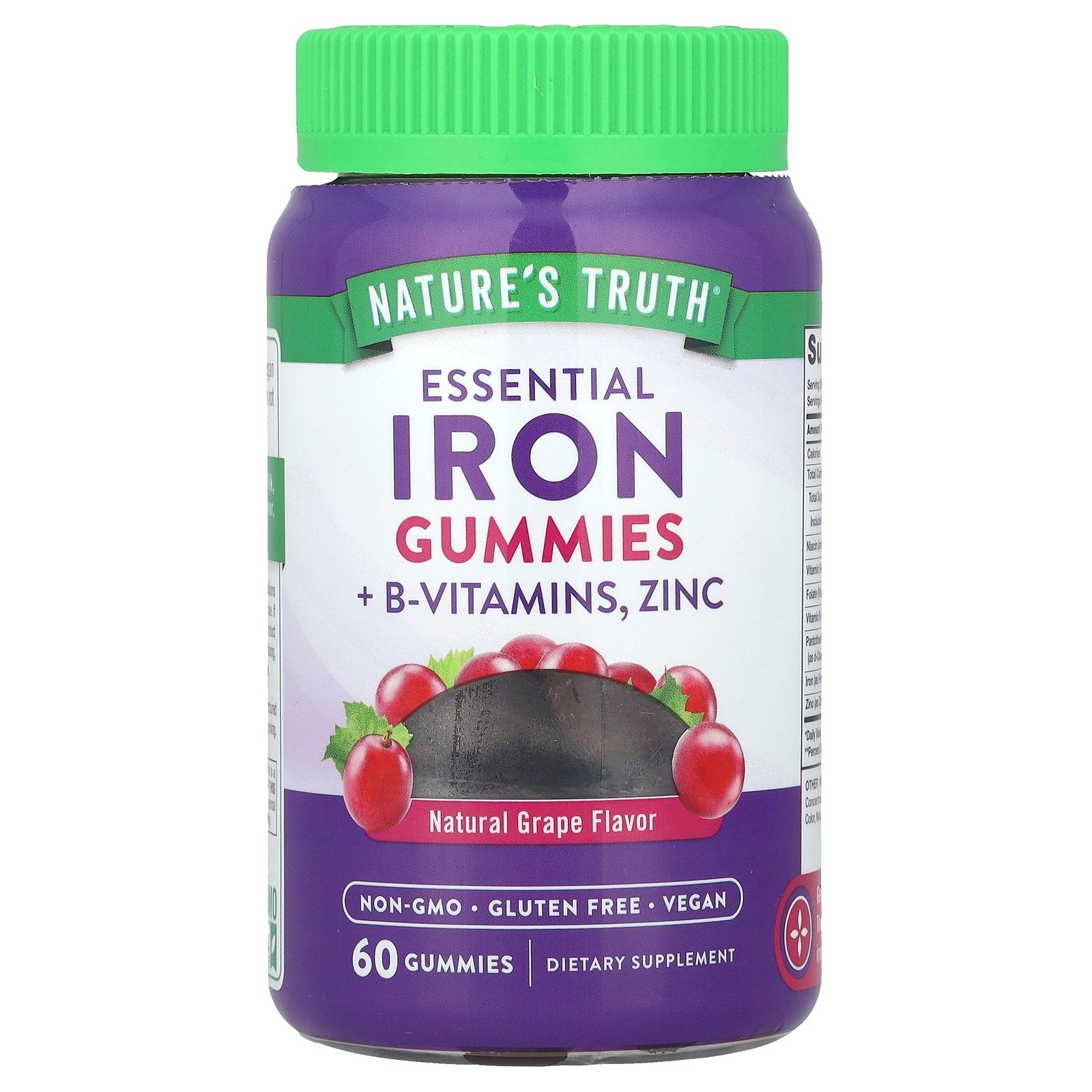 Nature's Truth, Essential Iron + B-Vitamins, Zinc Gummies, Natural Grape, 60 Gummies