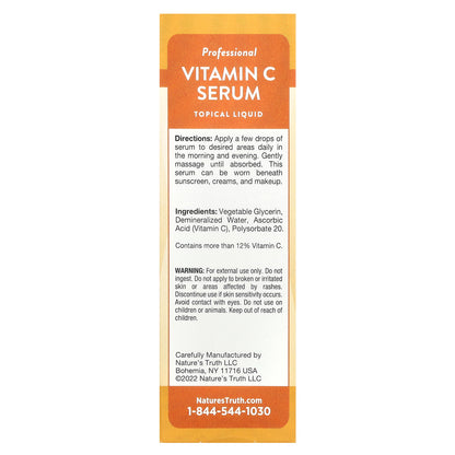 Nature's Truth, Vitamin C Serum, Topical Liquid, Unscented, 2 fl oz (59 ml)