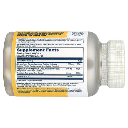 Solaray, Calcium Magnesium Zinc, 100 VegCaps