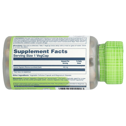 Solaray, True Herbs, Cascara Sagrada, 450 mg, 100 VegCaps