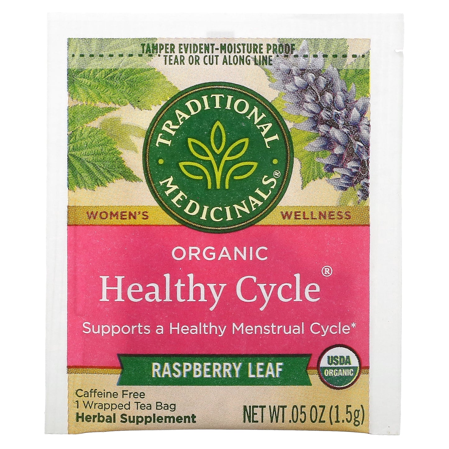 Traditional Medicinals, Organic Healthy Cycle®, Raspberry Leaf, Caffeine Free, 16 Wrapped Tea Bags, 0.85 oz (24 g)