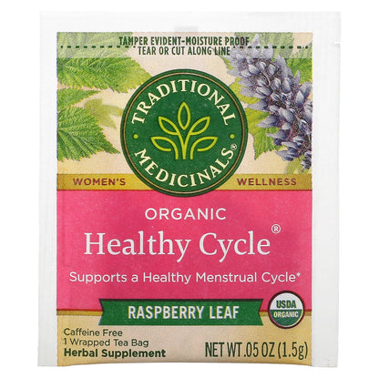 Traditional Medicinals, Organic Healthy Cycle®, Raspberry Leaf, Caffeine Free, 16 Wrapped Tea Bags, 0.85 oz (24 g)