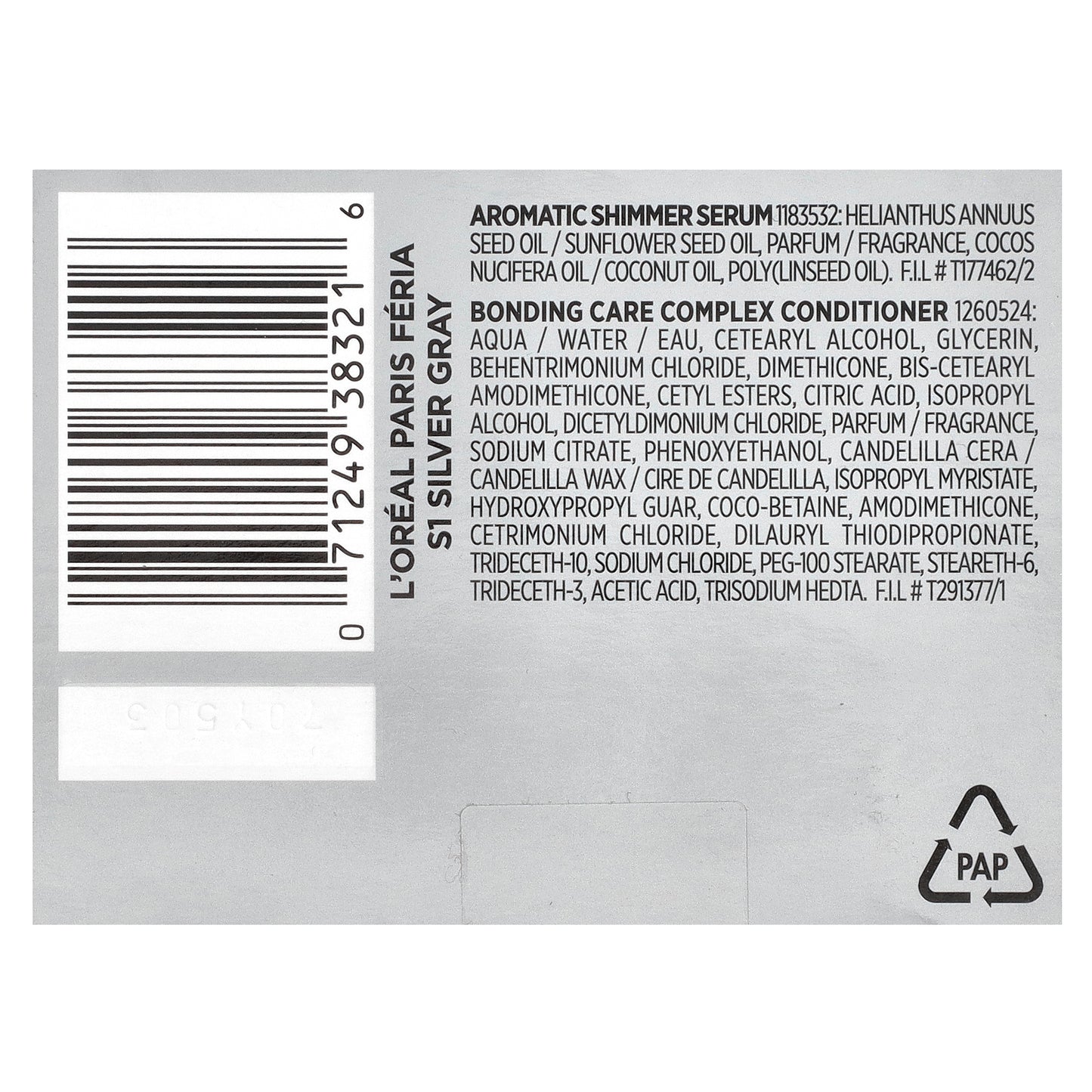 L'Oréal, Feria, Multi-Faceted Shimmering Colour,  S1 Smokey Silver, 1 Application