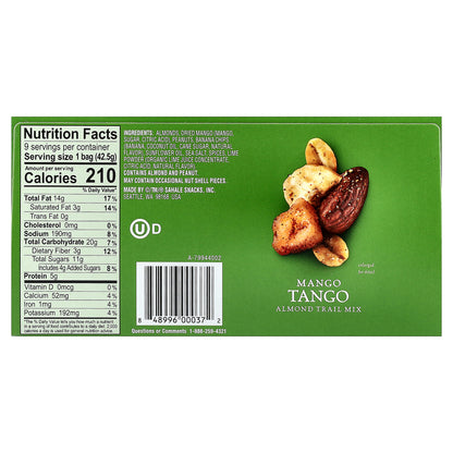 Sahale Snacks, Almond Trail Mix, Mango Tango, 9 Packs, 1.5 oz (42.5 g) Each