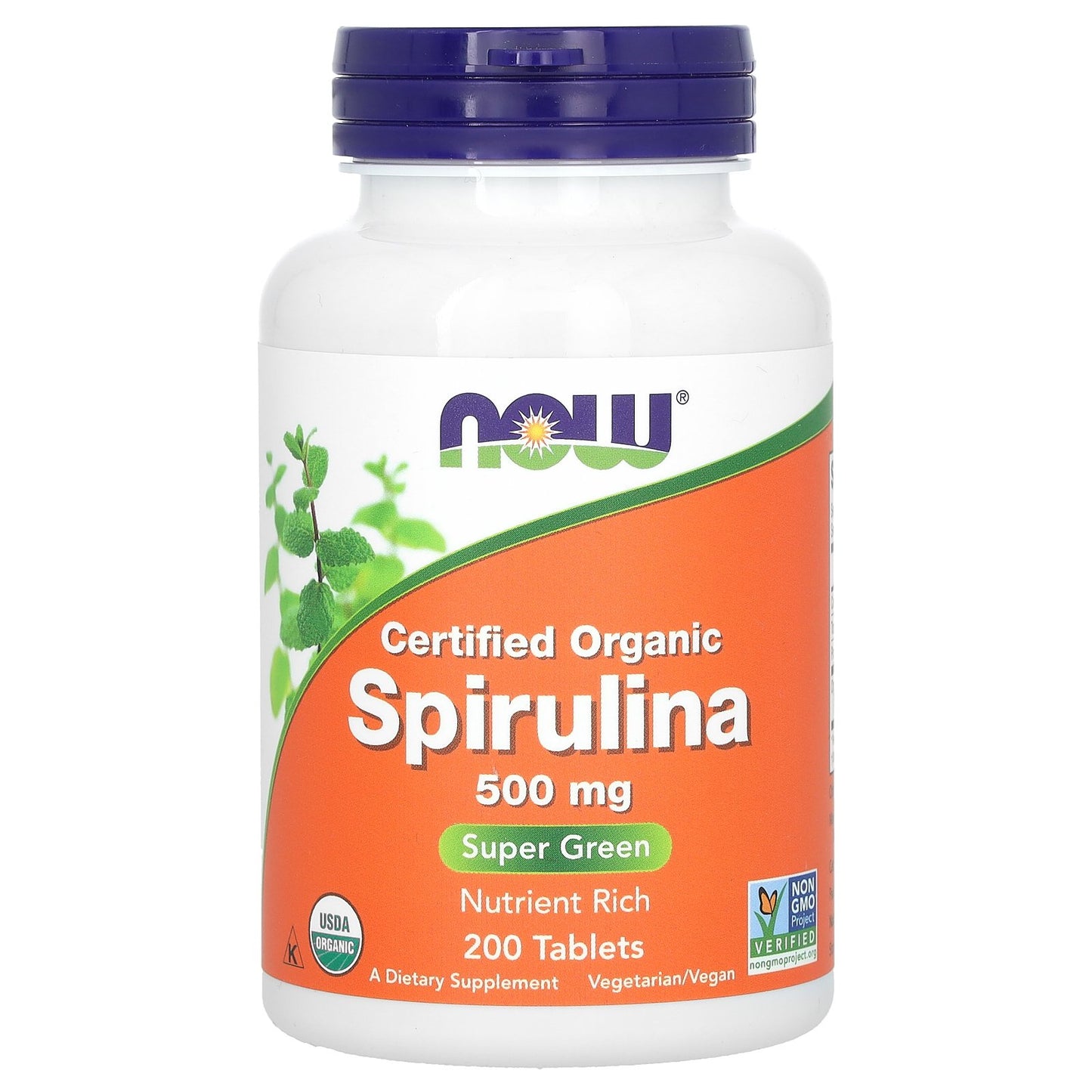NOW Foods, Certified Organic Spirulina, 500 mg, 200 Tablets