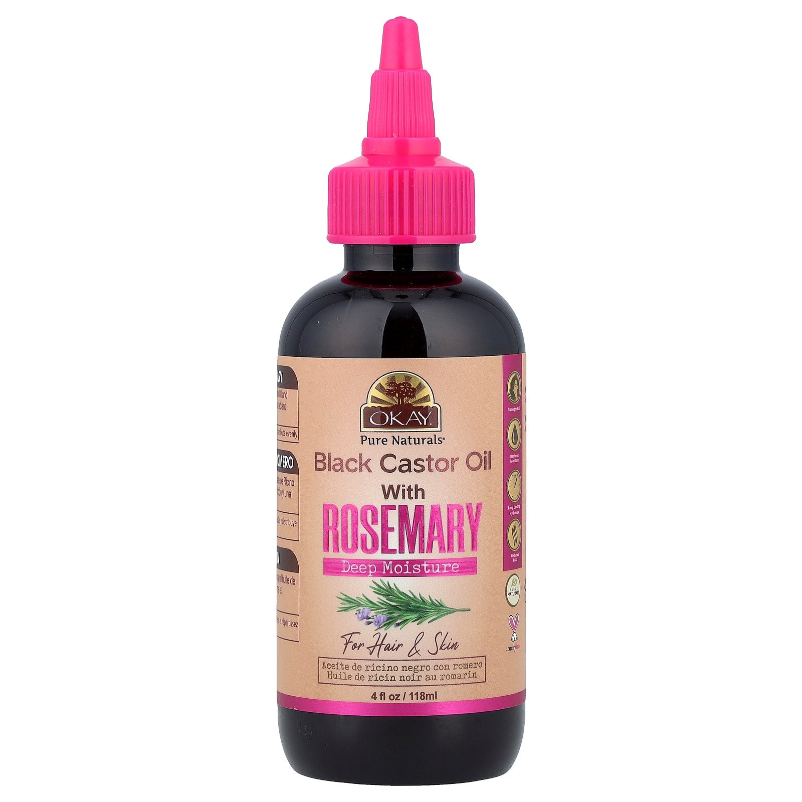 Okay Pure Naturals, Black Castor Oil with Rosemary, For Hair & Skin, 4 fl oz (118 ml)