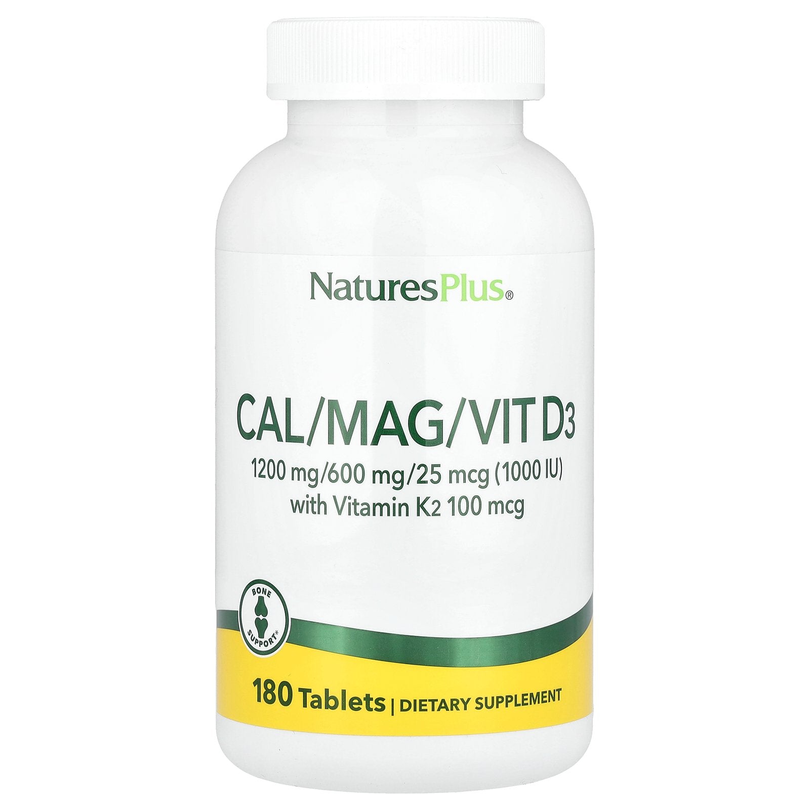 NaturesPlus, Cal/Mag/Vit D3 with Vitamin K2, 180 Tablets