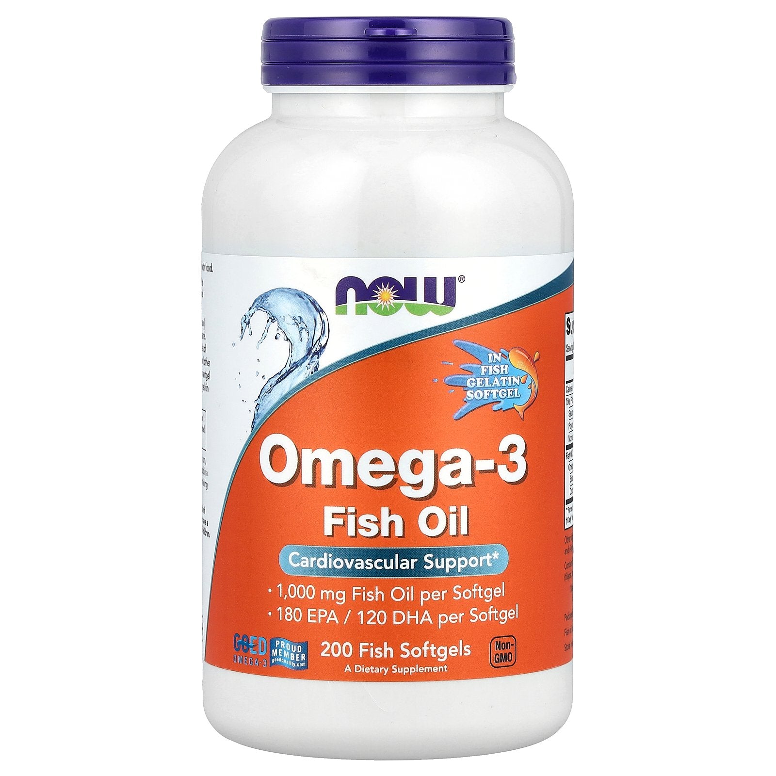 NOW Foods, Omega-3 Fish Oil, 1,000 mg, 200 Fish Softgels
