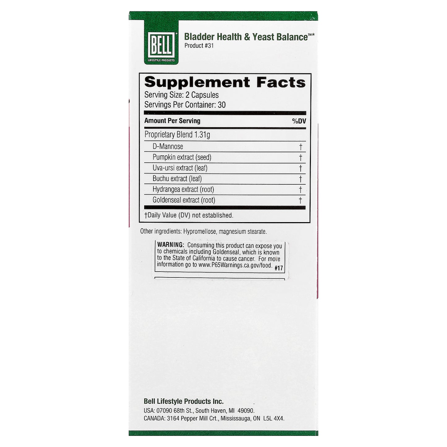 Bell Lifestyle, Bladder Health & Yeast Balance™, 60 Veggie Capsules