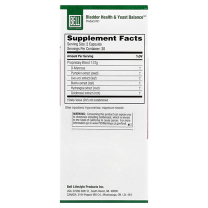 Bell Lifestyle, Bladder Health & Yeast Balance™, 60 Veggie Capsules