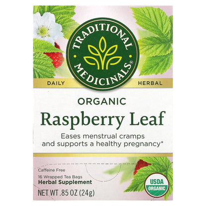 Traditional Medicinals, Organic Raspberry Leaf, Caffeine Free, 16 Wrapped Tea Bags, 0.85 oz (24 g)