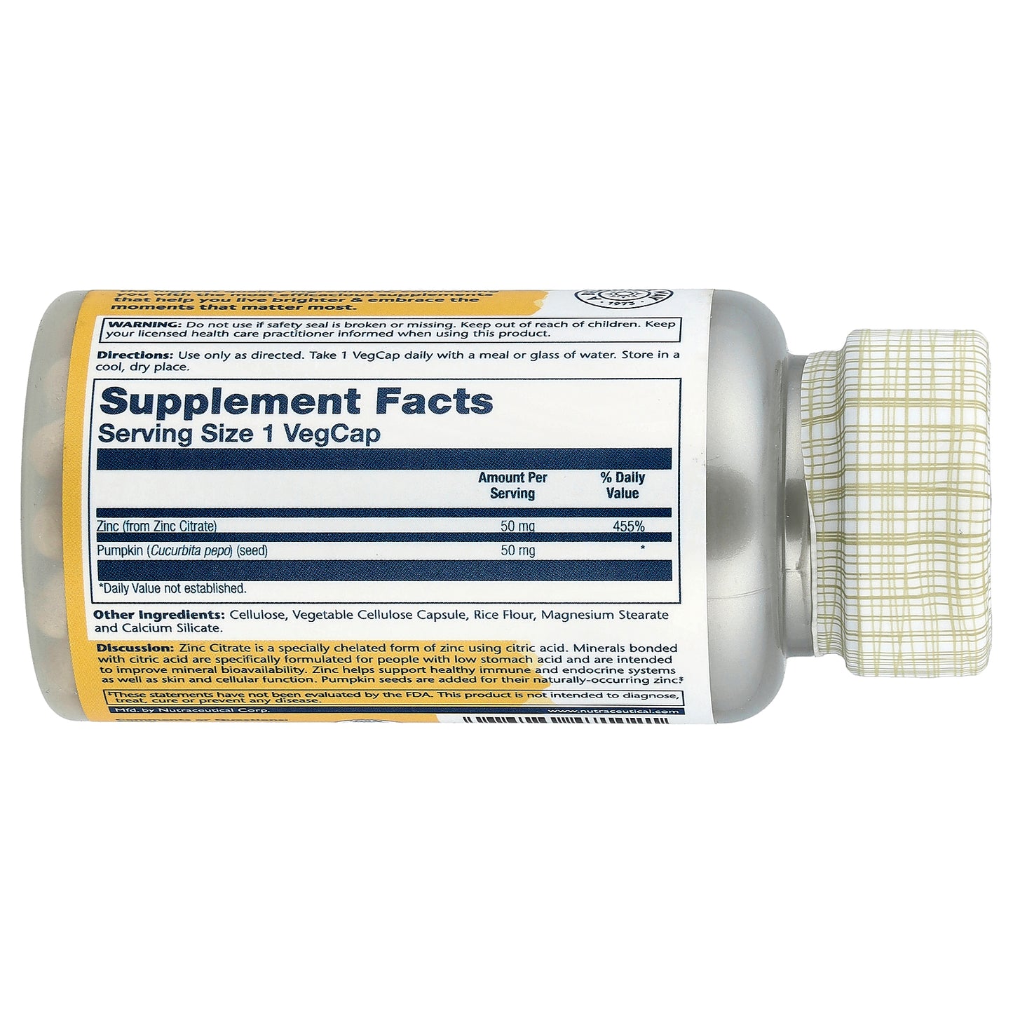 Solaray, Zinc Citrate with Pumpkin Seed, 60 VegCaps