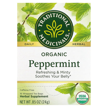 Traditional Medicinals, Organic Peppermint, Caffeine Free, 16 Wrapped Tea Bags, 0.85 oz (24 g)