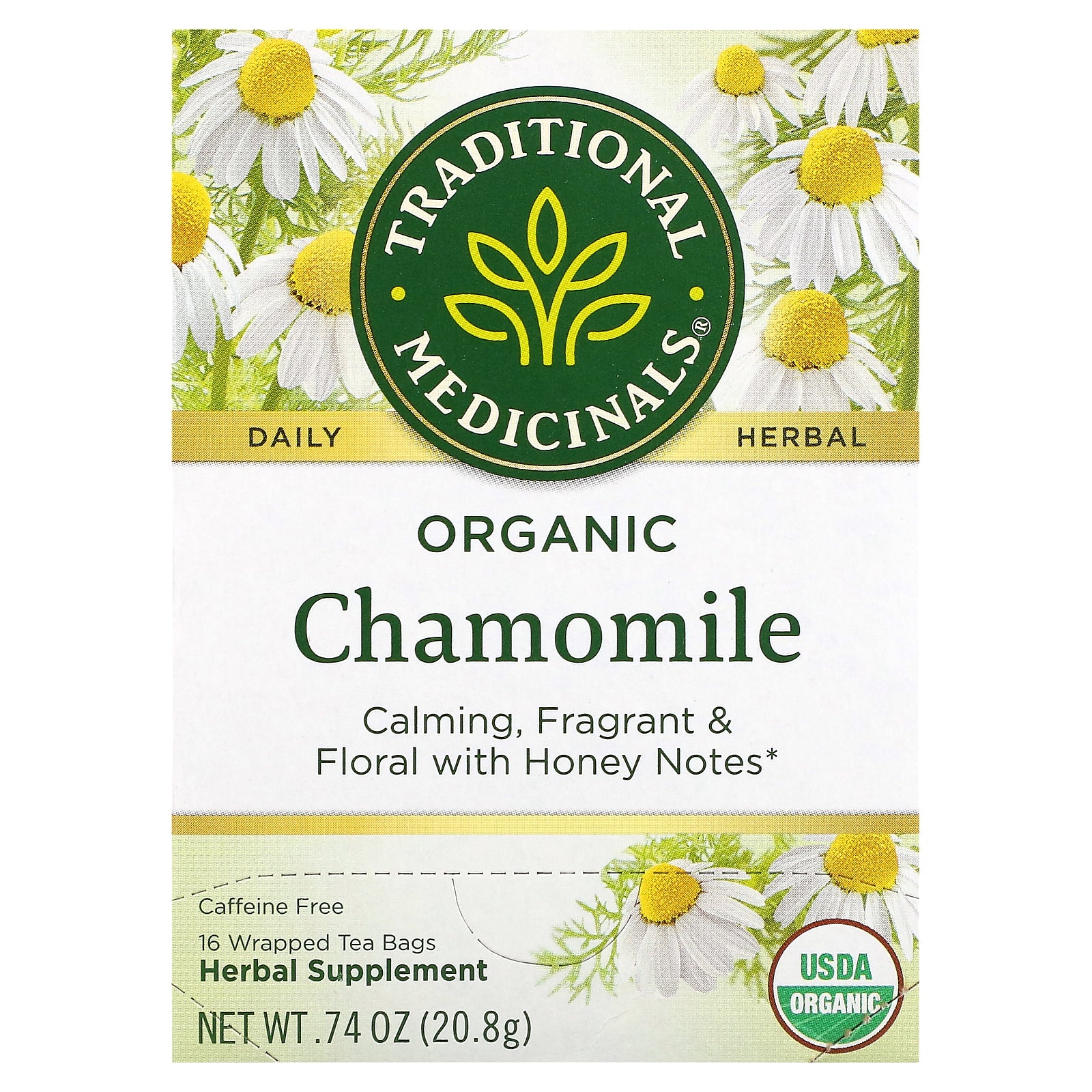 Traditional Medicinals, Organic Chamomile, Caffeine Free, 16 Wrapped Tea Bags, 0.74 oz (20.8 g)