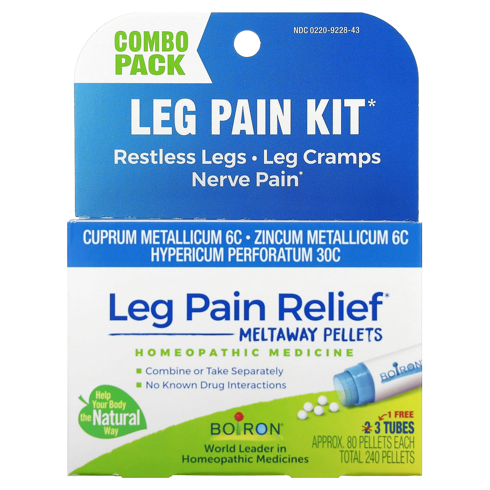 Boiron, Leg Pain Relief Kit, 3 Tubes, Approx. 80 Pellets Each