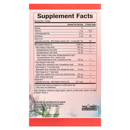 Natural Factors, Complete Omega, 100% Wild Alaskan Salmon Oil, 1,300 mg, 180 Enteripure Softgels
