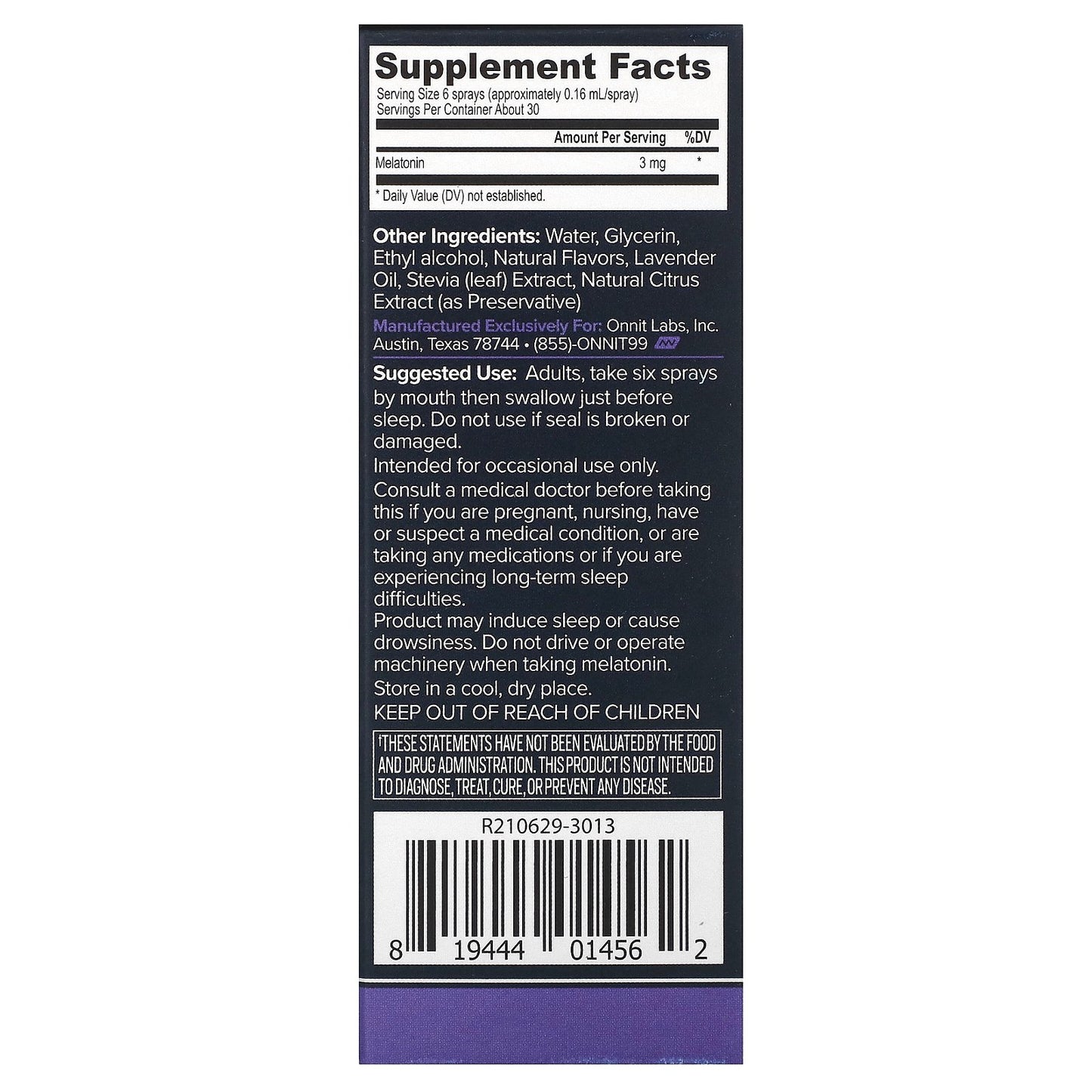 Onnit, Instant Melatonin, Lavender, 3 mg, 1 fl oz (29 ml)