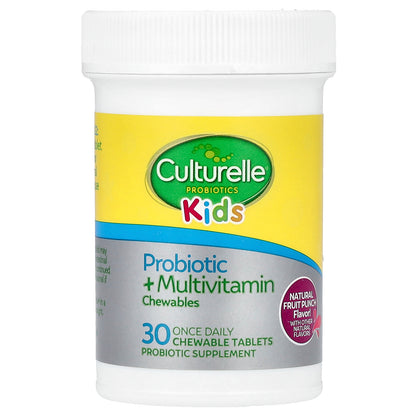Culturelle, Kids, Probiotic + Multivitamin Chewables, 3+ Years, Natural Fruit Punch, 30 Chewable Tablets