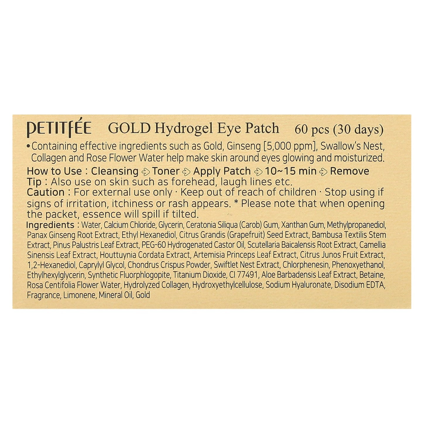 Petitfee, Gold Hydrogel Eye Patch, 60 Patches