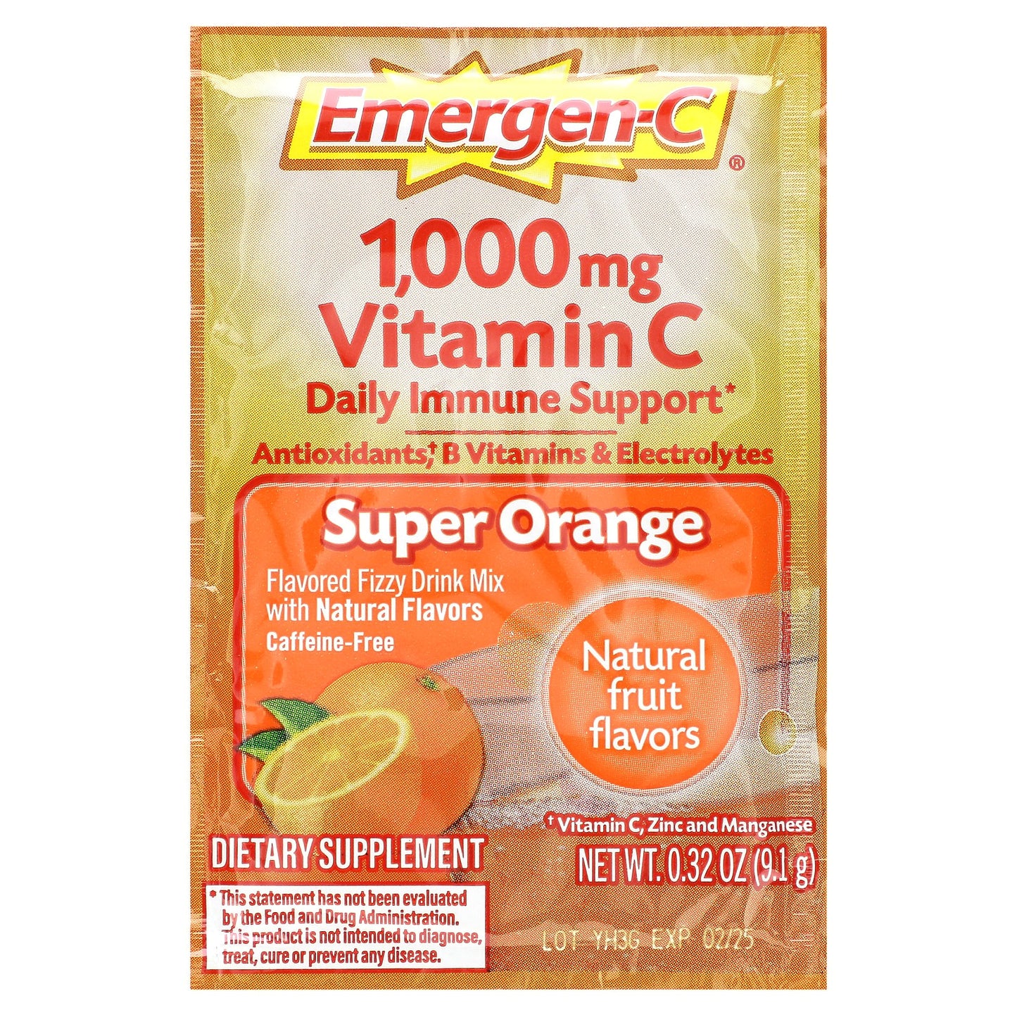 Emergen-C, Vitamin C, Super Orange, 1,000 mg, 30 Packets, 0.32 oz (9.1 g) Each