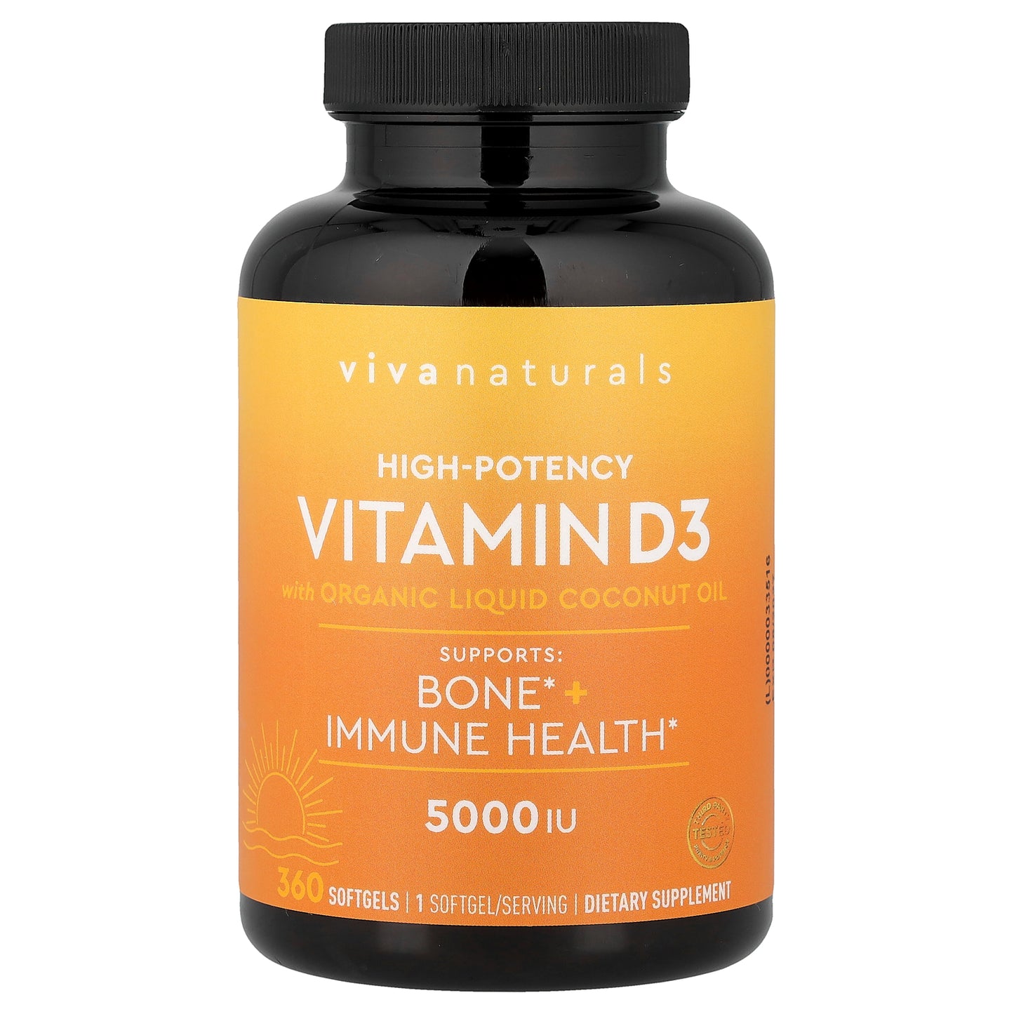 Viva Naturals, Vitamin D3 with Organic Liquid Coconut Oil, High-Potency, 5,000 IU, 360 Softgels