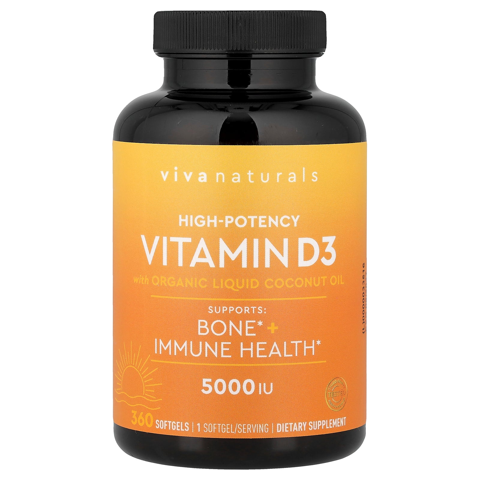 Viva Naturals, Vitamin D3 with Organic Liquid Coconut Oil, High-Potency, 5,000 IU, 360 Softgels