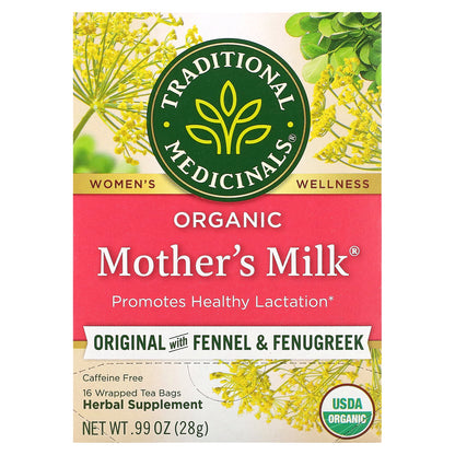 Traditional Medicinals, Organic Mother's Milk®, Original with Fennel & Fenugreek, Caffeine Free, 16 Wrapped Tea Bags, 0.99 oz (28 g)