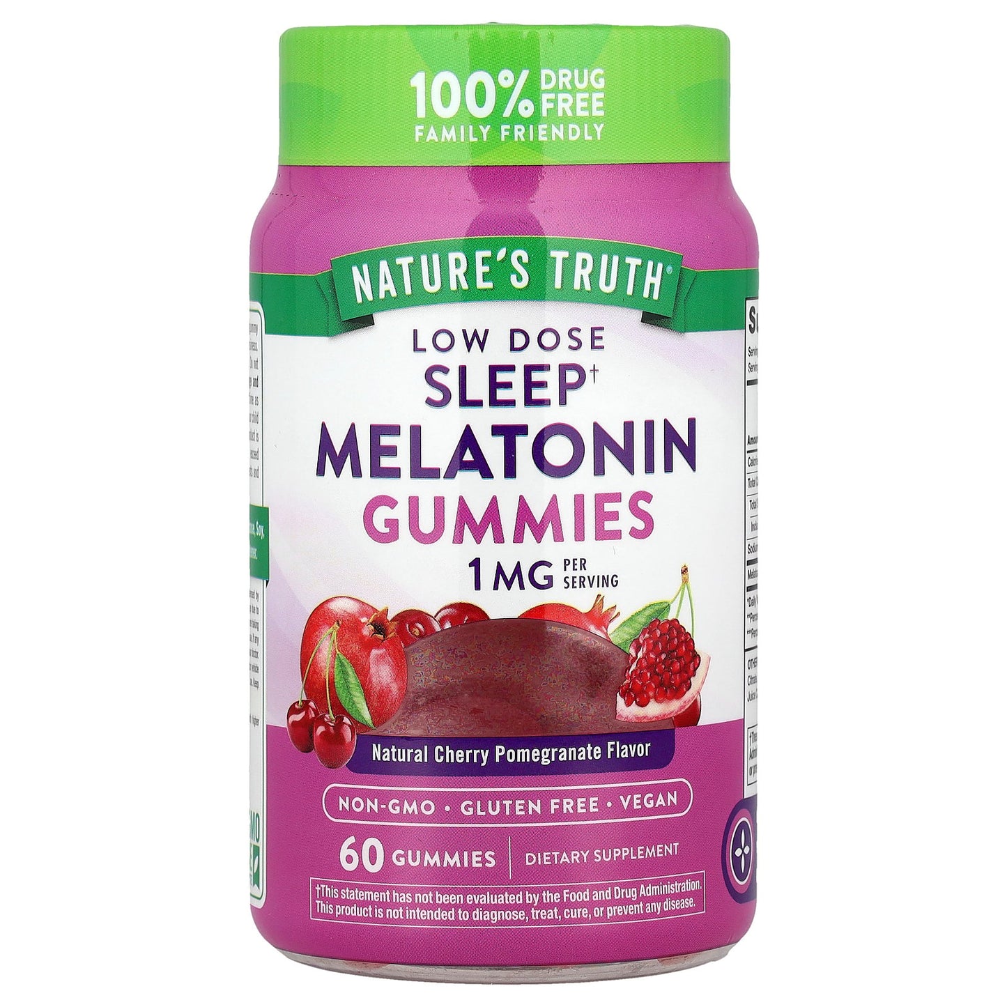 Nature's Truth, Low Dose Sleep Melatonin Gummies, Natural Cherry Pomegranate, 1 mg, 60 Gummies