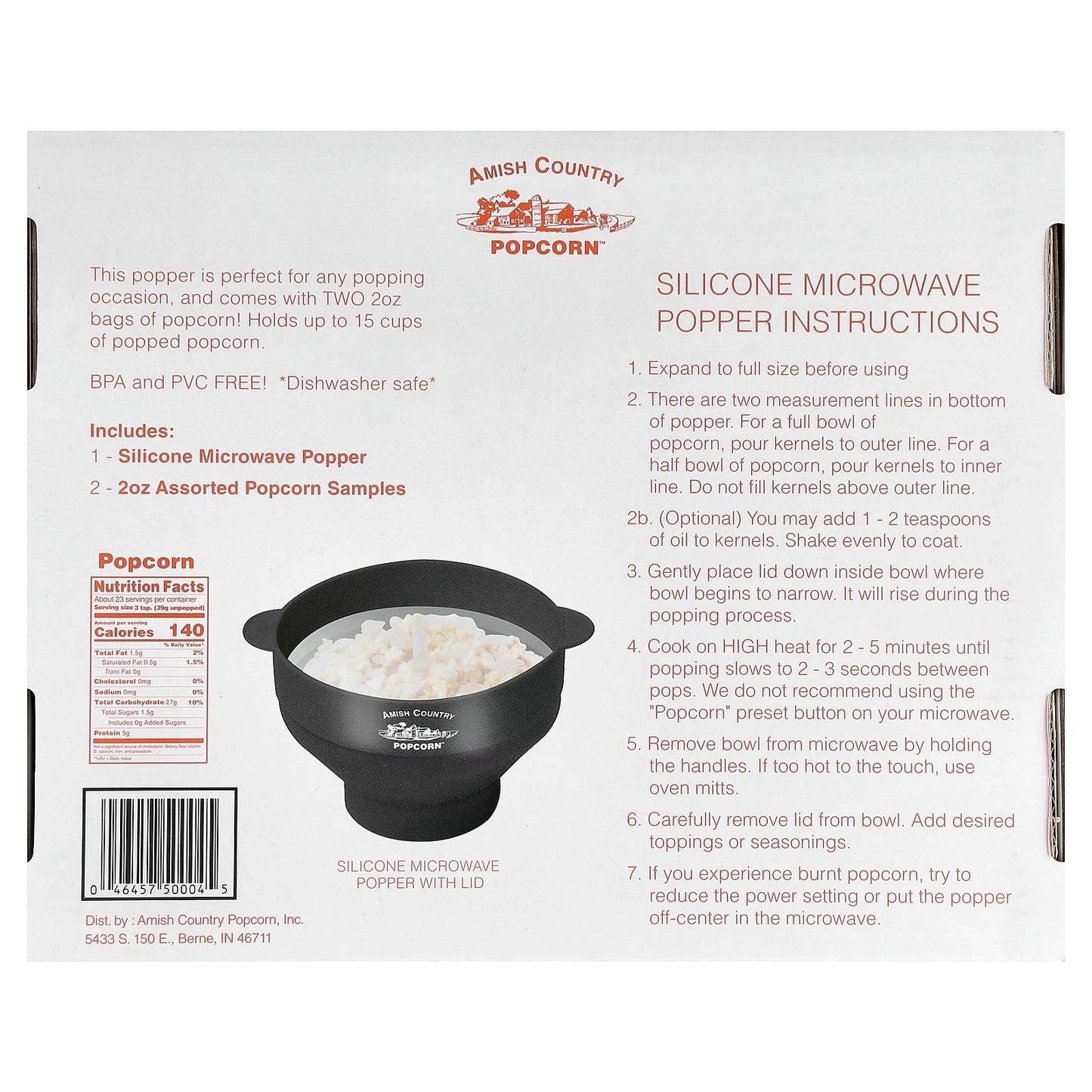 Amish Country Popcorn, Silicone Microwave Popcorn Popper, Gray, 4 Pieces