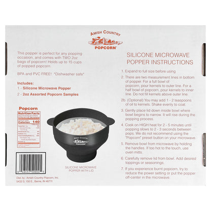 Amish Country Popcorn, Silicone Microwave Popcorn Popper, Gray, 4 Pieces
