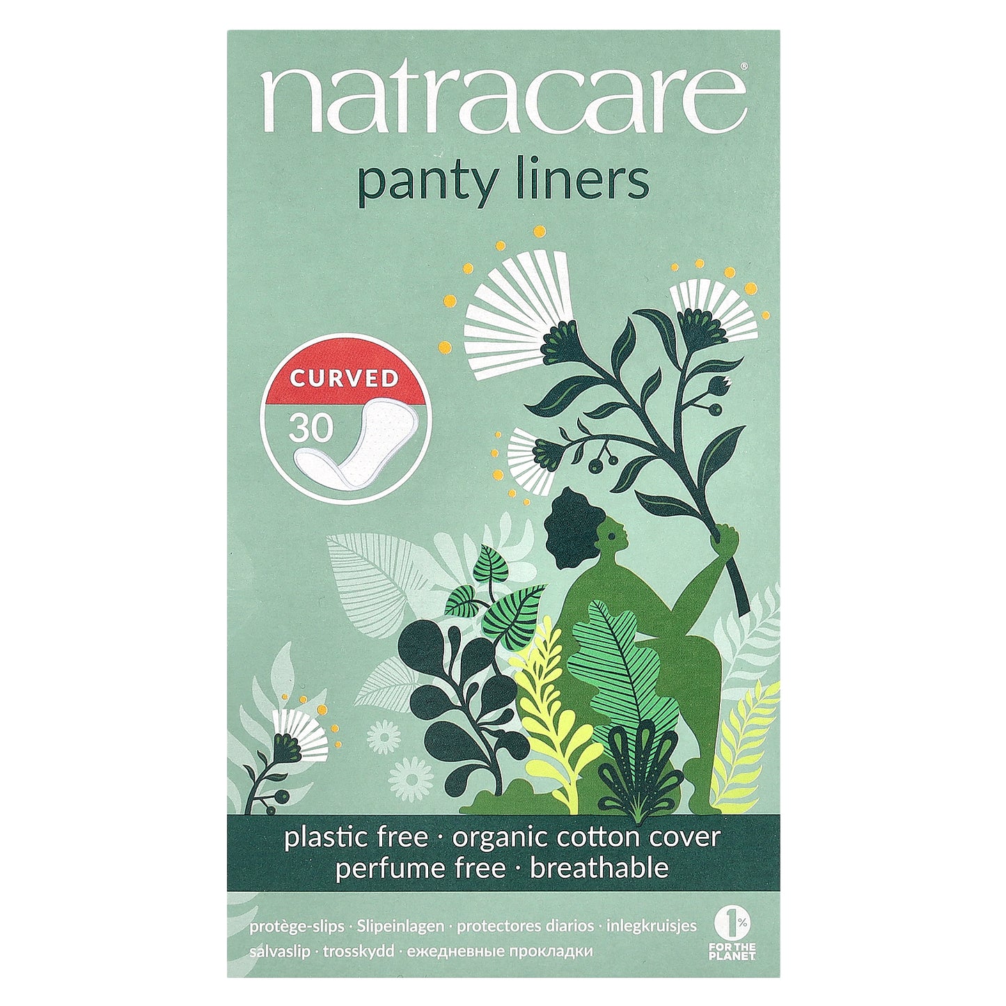 Natracare, Panty Liners, Organic Cotton Cover, Curved, 30 Liners