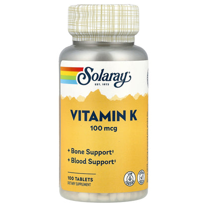 Solaray, Vitamin K, 100 mcg, 100 Tablets