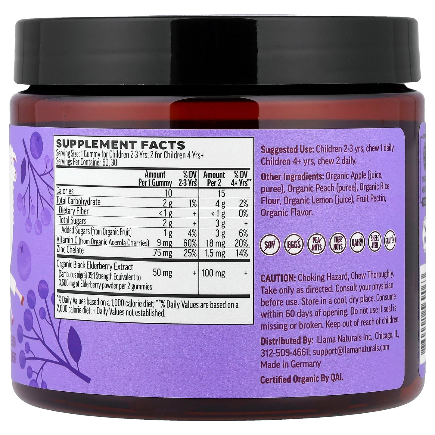 Llama Naturals, Kids Elderberry, Real Fruit Gummies, Very Berry Elderberry, 60 Gummies