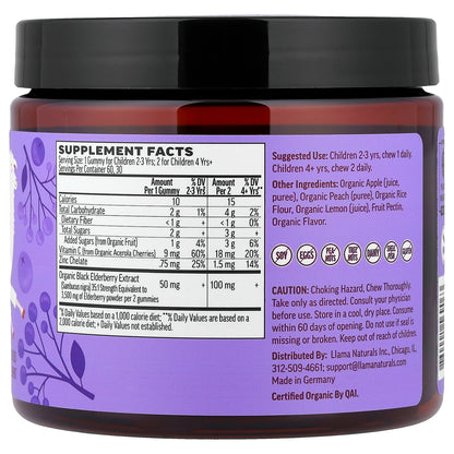 Llama Naturals, Kids Elderberry, Real Fruit Gummies, Very Berry Elderberry, 60 Gummies