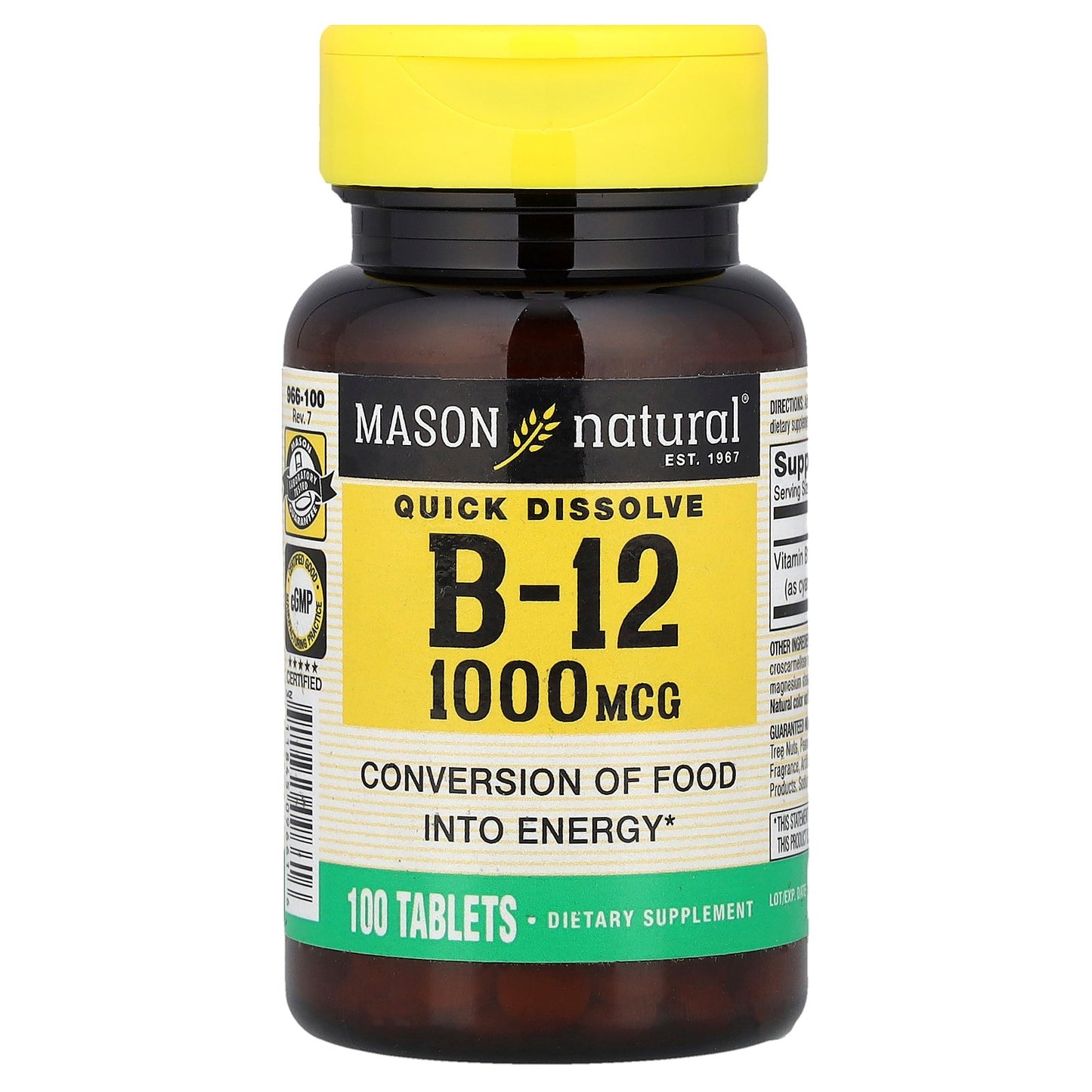 Mason Natural, Quick Dissolve, Vitamin B-12, 1,000 mcg, 100 Tablets