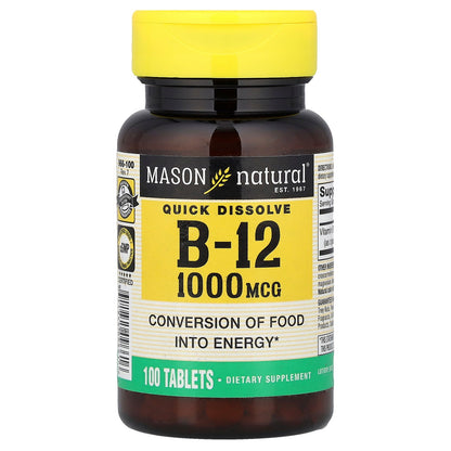 Mason Natural, Quick Dissolve, Vitamin B-12, 1,000 mcg, 100 Tablets